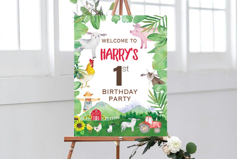 Farm Birthday Welcome Sign, Barnyard Birthday Welcome Sign, Farm Party Decorations, Farm Theme Birthday, Farm Animal Birthday, 1st birthday image 1
