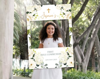White Roses 1st Holy Communion Photobooth Frame & Welcome Sign, Holy Communion Decorations