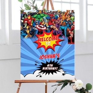 Digital Superhero Birthday Sign Template, Superhero Welcome Sign Canva Template, Superhero Party Sign, Boys Party Decorations