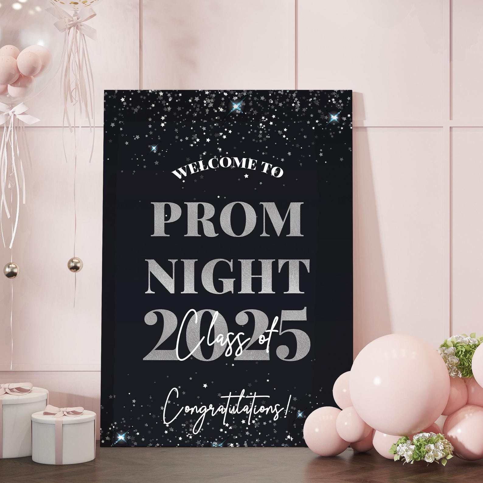 Rectangle Prom Sign Prom Party Black Silver Selfie Frame & Party Sign, Prom Night ...