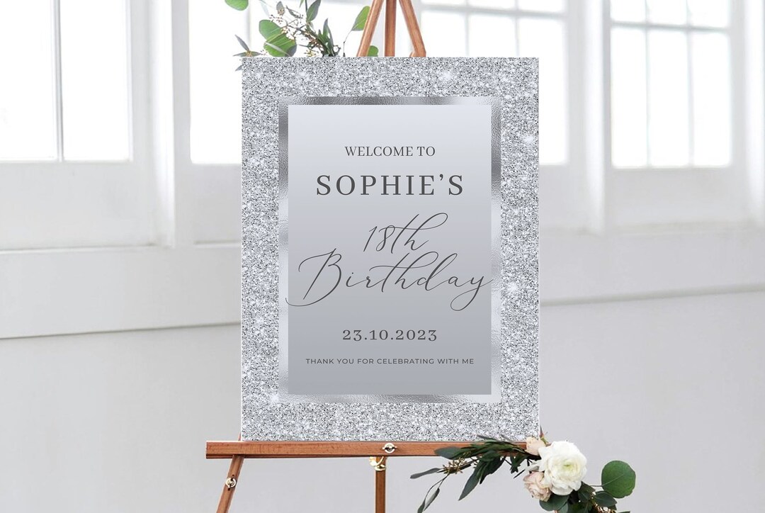 Silver Birthday Party Sign Silver Grey Birthday 18th Etsy