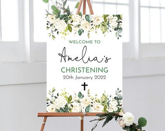 Christening Welcome Sign, Baptism Welcome Sign, Floral Welcome Sign, Cross Baptism Welcome Sign, Welcome Sign for Baptism, Boy or Girl