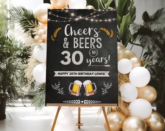 Cheers and Beers Birthday Party Welcome Sign, 40th Birthday Party Sign, 50th Party Sign, Beer Party, Printed Foamboard Sign