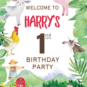 Farm Birthday Welcome Sign, Barnyard Birthday Welcome Sign, Farm Party Decorations, Farm Theme Birthday, Farm Animal Birthday, 1st birthday image 2