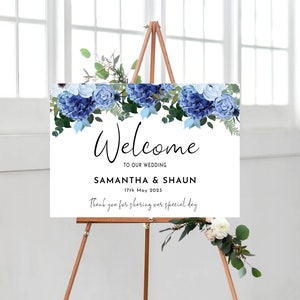 NAVY WHITE Wedding Welcome Sign, Navy and White Floral Wedding Sign, Welcome to our Wedding Sign, Wedding Decorations, Navy Wedding Decor