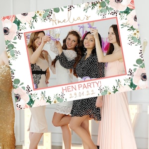 Blush Pink Hen Party Selfie Frame,  Hen Party Photo Booth, Blush Selfie Frame, Bridal Shower Photo Prop Frame, PRINTED OR DIGITAL