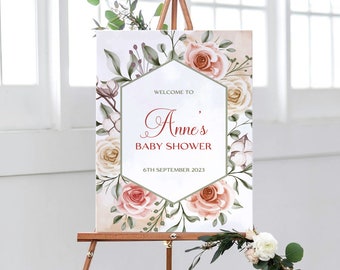 Floral Baby Shower Sign, Welcome to Baby Shower Sign, Personalised Baby Shower Decorations,  Oh Baby, Baby Shower Welcome Sign