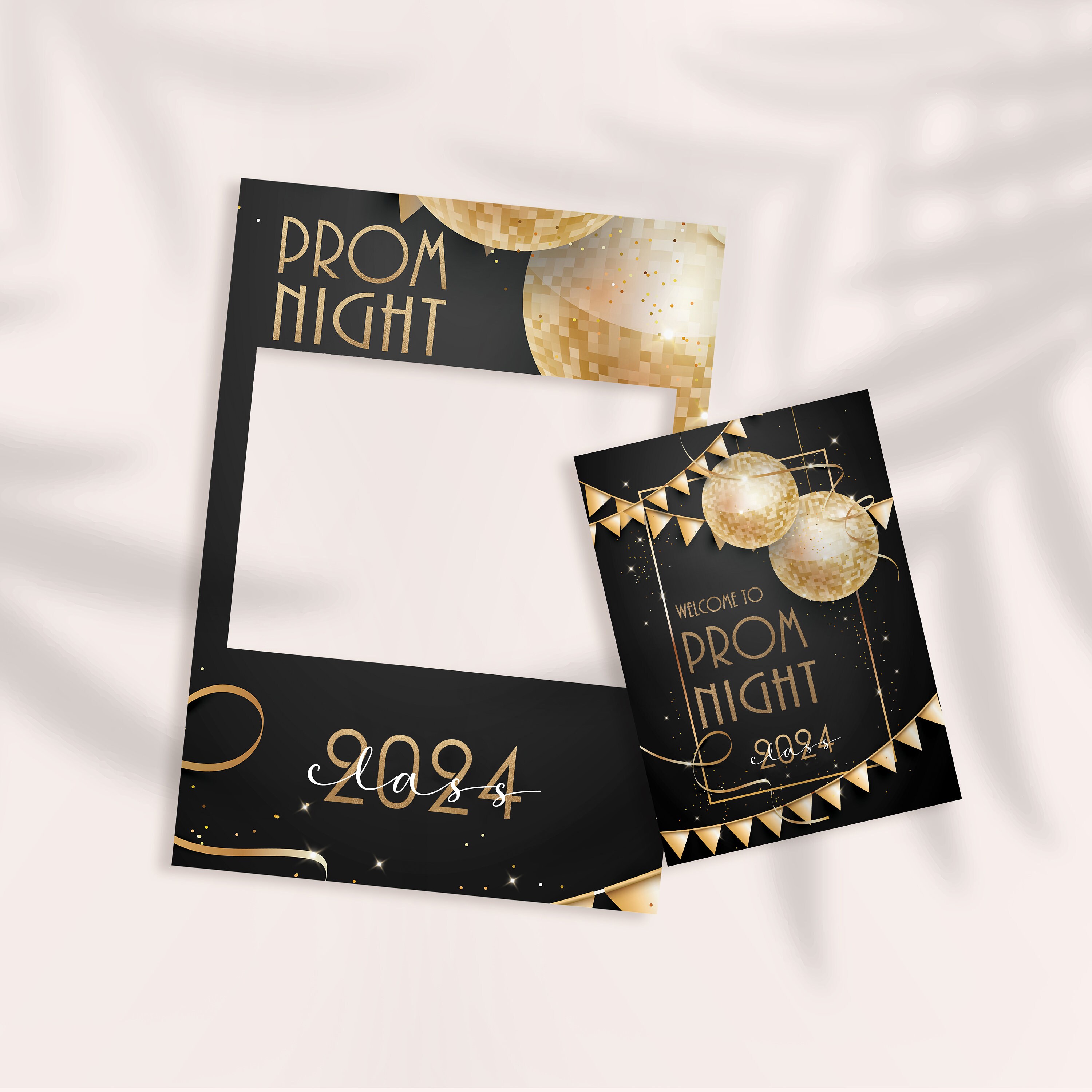 Prom Frame Prom Party Photobooth Frame & Welcome Party Sign, Black and Gold Disco ...