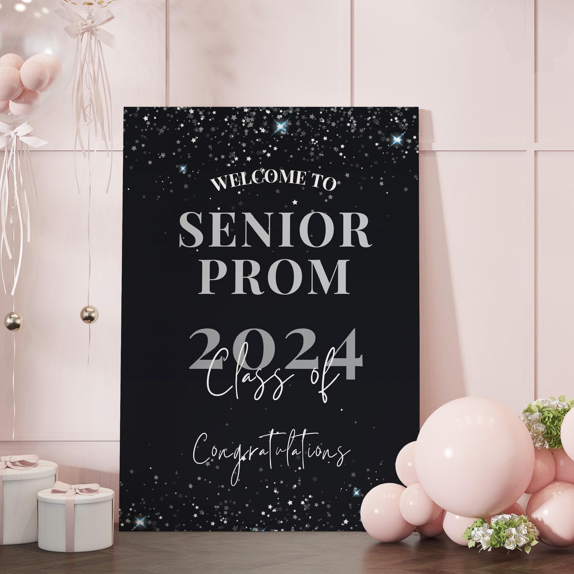 Prom Incoming Sign Black and Silver Prom Party Sign, Welcome to Prom Night Party Sign ...