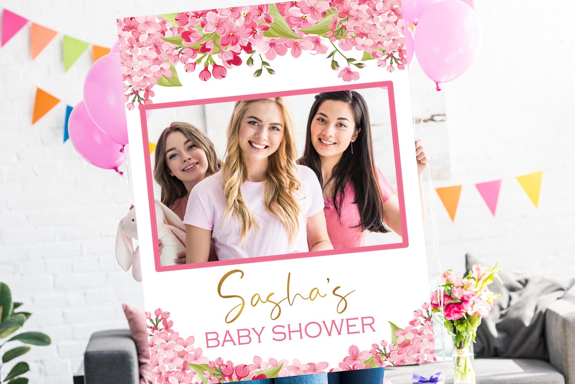 Baby Shower Selfie Frame Pink Floral Photobooth Frame Baby Etsy