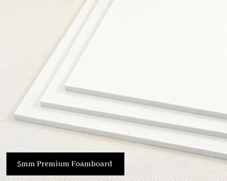 May include: Three white 5mm thick foam boards stacked on top of each other. 5mm Premium Foamboard.