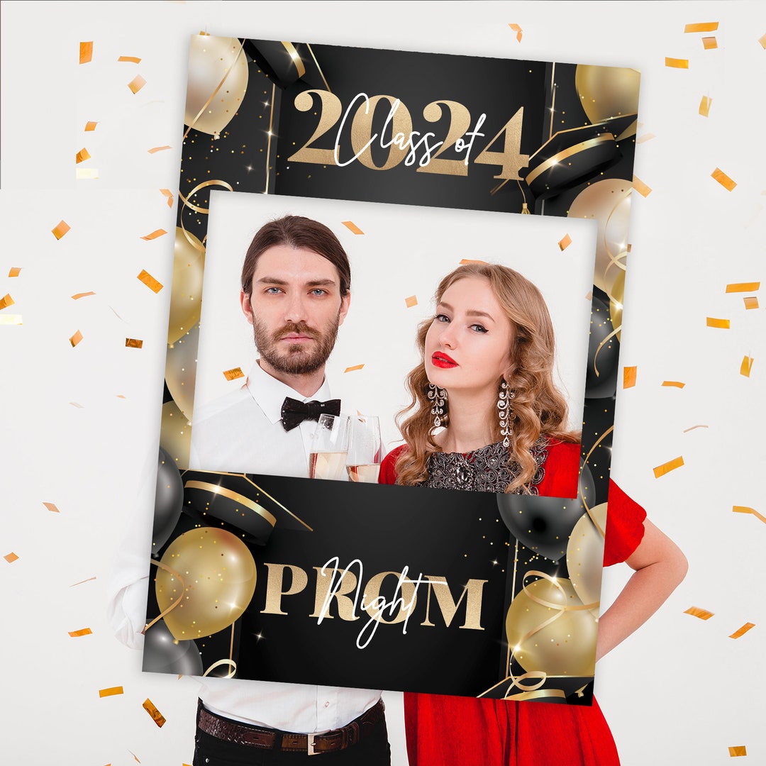 Prom Frame Prom Night Selfie Frame & Party Sign, Black and Gold Prom Photobooth ...