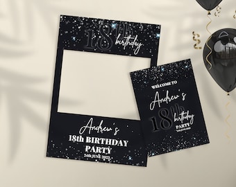 Black & Silver Birthday Photobooth Frame and Welcome Sign, Any Age