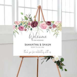 BLUSH ROSE Wedding Welcome Sign, Blush Roses Welcome to our Wedding Sign, Digital, Printed, Wedding Decorations, Dusky Pink Wedding Sign