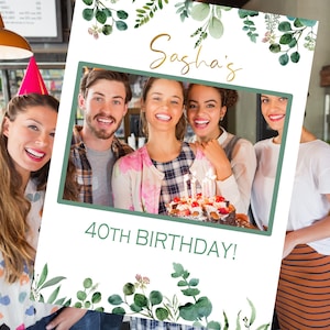 Birthday Party Selfie Frame, Eucalyptus Photobooth Frame, 30 Birthday Party Decorations, Botanical Party Decorations, 40th Party