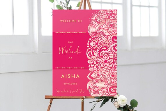 Mehndi Welcome Sign, Hindu or Sikh Wedding, Bridal Shower Mehndi, Mehndi Celebration Decorations, Mehndi Party