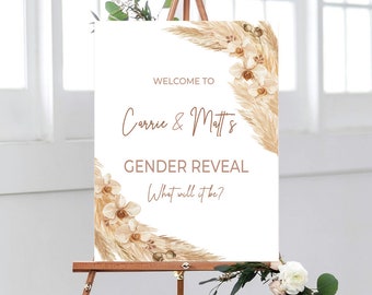 Gender Reveal Welcome Sign, Pampas Boho Baby Gender Reveal Party Sign, What will it be Sign, Boy or Girl Sign, Gender Reveal Ideas