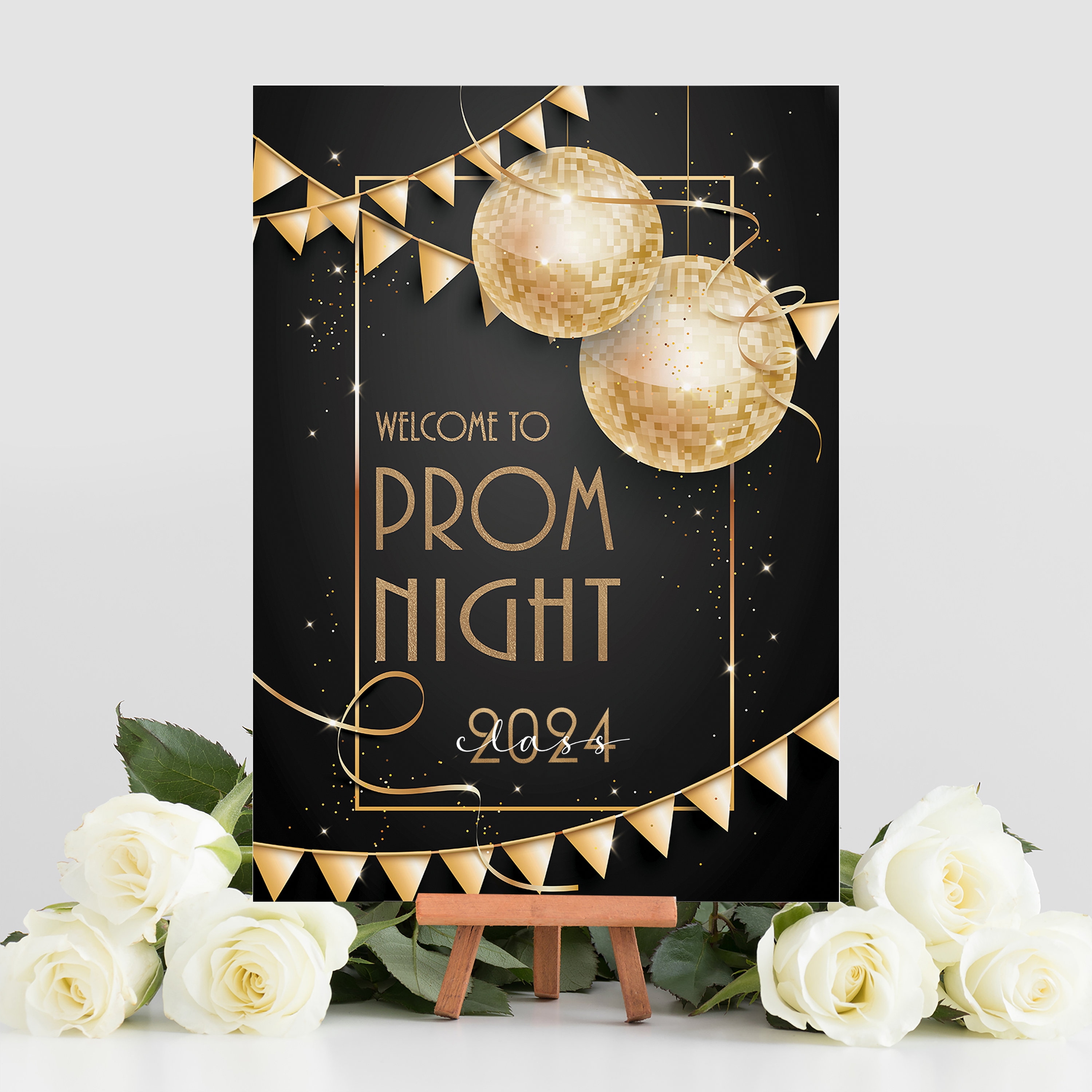 Frame Design Prom Prom Party Photobooth Frame & Welcome Party Sign, Black and Gold Disco ...