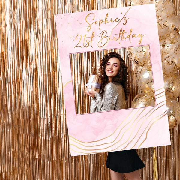 21st Birthday Party Selfie Frame, Liquid Watercolor Pink Birthday Frame, 21st Birthday Party Decorations, Pink Party Decorations, 21st Party