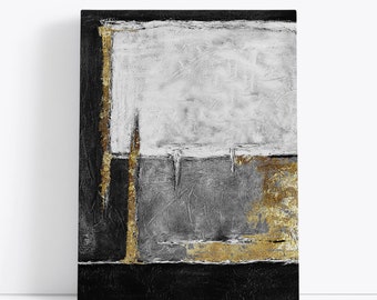 Monochrome Elegance,Abstract Art, Minimalist Painting, Black and White, Gold Leaf, Textured Artwork,Modern Decor,Industrial Style,Minimalism