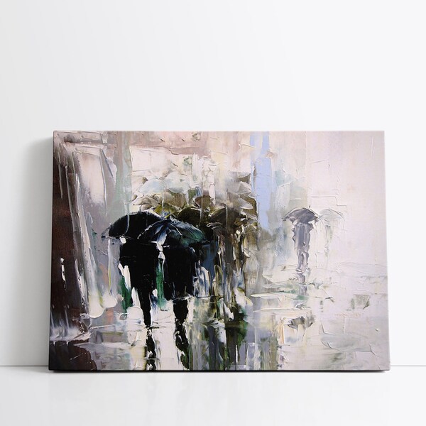 Strolling in the Rain with Umbrellas,Rainy Day Art, Umbrella Walk, Rainy Stroll, Serene Rain, Wet Weather Scene, Rainy Day Painting