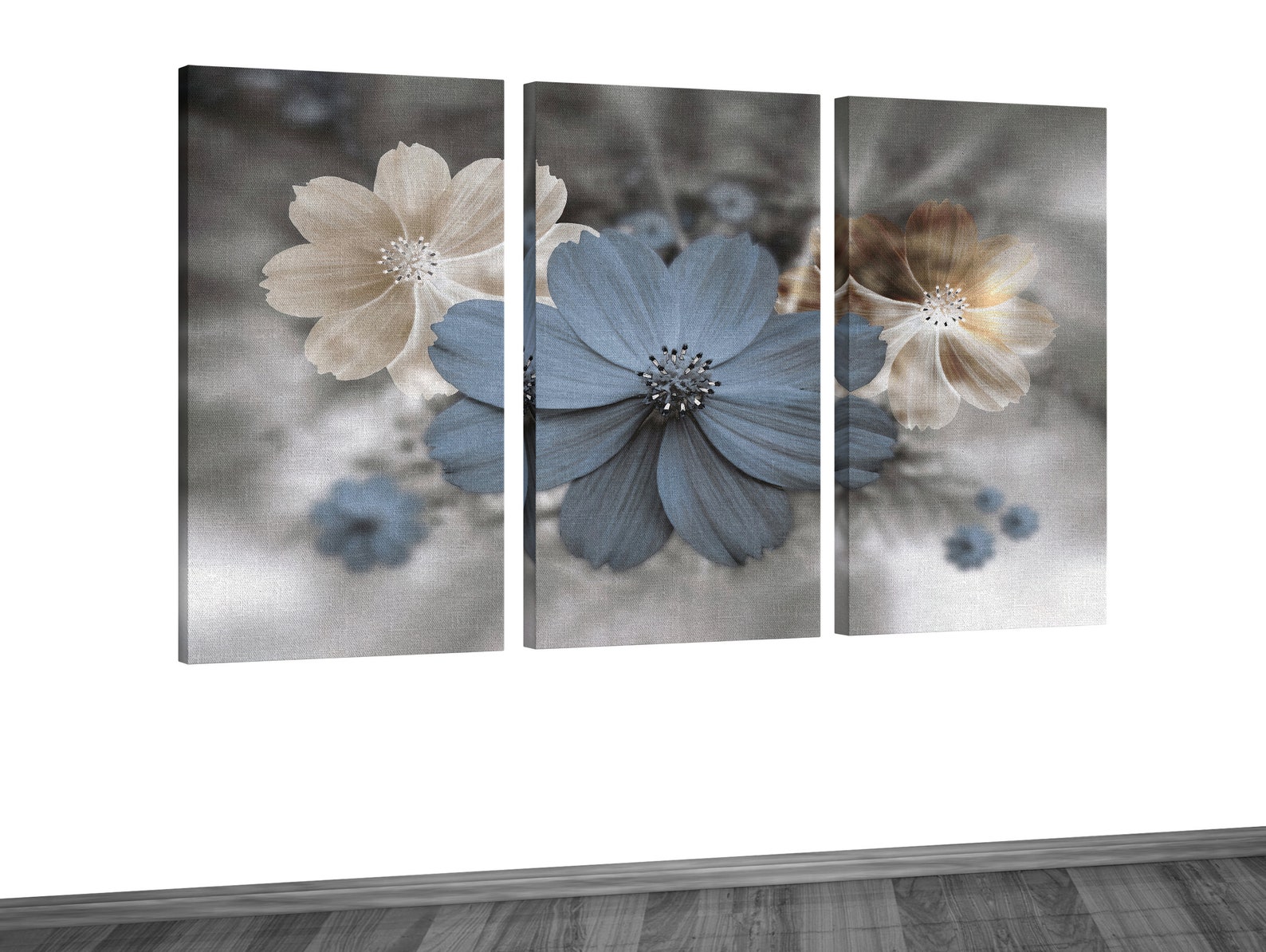 Flower Wall Art Canvas Blue Flowers Art Print Luxury Etsy