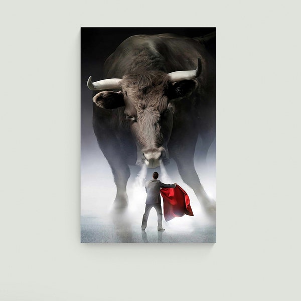 Matador's Dance: Face-off with the Mighty Bull,Bullfighting, Matador, Intense Duel, Spanish Tradition, Arena Showdown, Powerful Bull