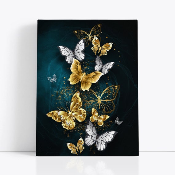 Butterfly Decor for Bathroom Blue Wall Art for Office Butterfly Room  Decorations Art Paintings for Bedroom Blue Butterfly Prints Wooden  Background