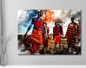 Arte africana, Arte murale tradizionale, Vita tribale dell'Africa, Arte murale colorata, Tela di arte figurativa, Arte murale incorniciata, Pronto da appendere