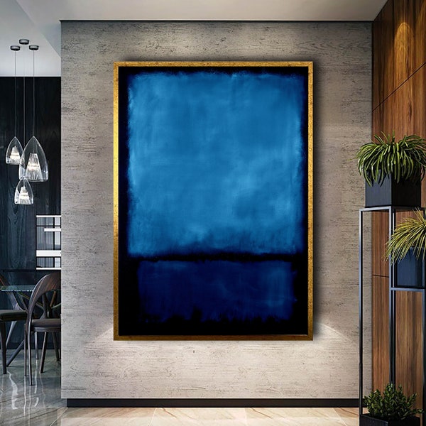 Mark Rothko BLAU & SCHWARZ Leinwandkunst Reproduktion, gerahmte Wandkunst, abstrakte Leinwandkunst, orange abstrakte Malerei, Minimalismus Gemälde