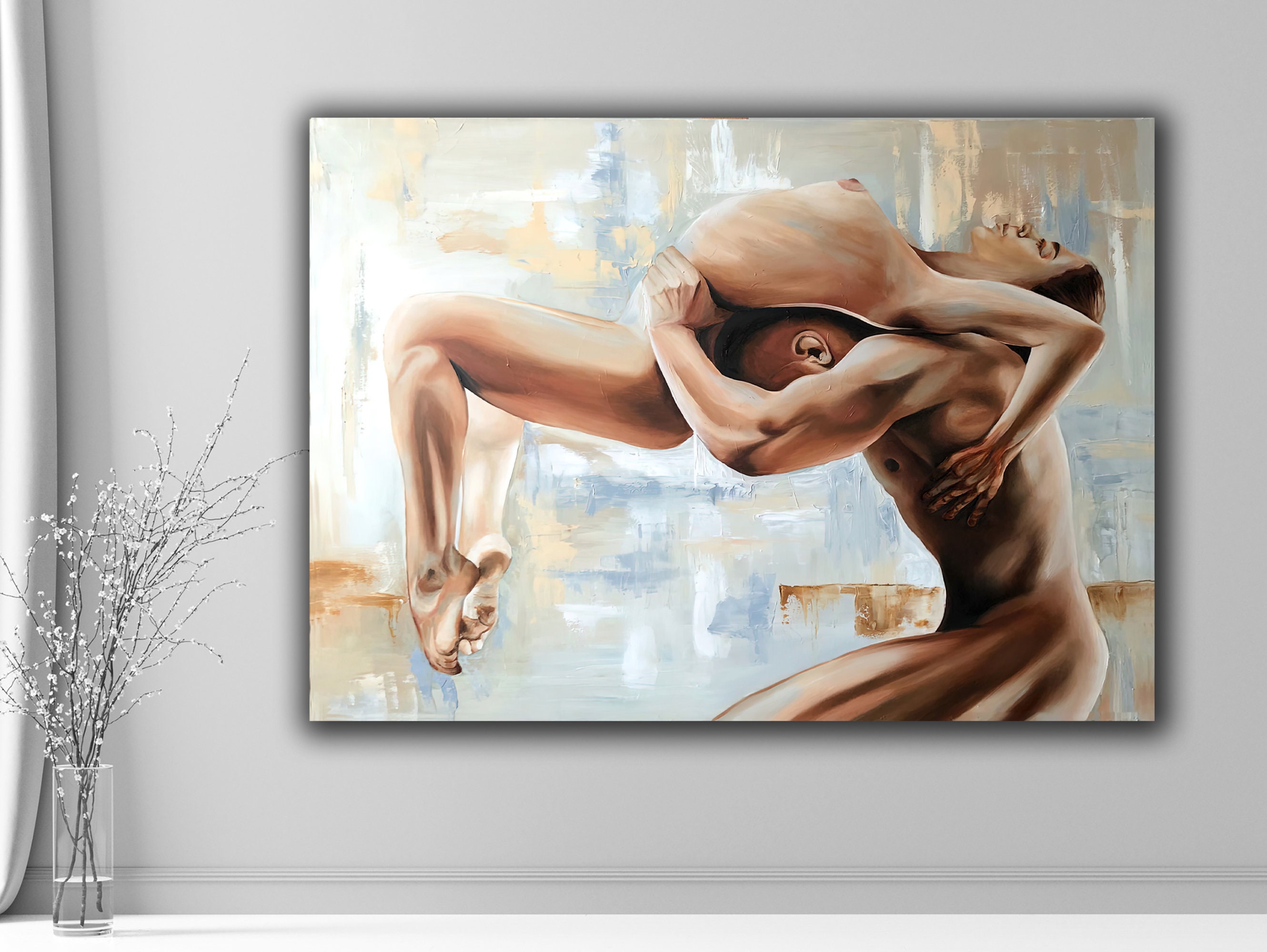 Naakte sexy paar print op slaapkamer muur kunst canvas gouden