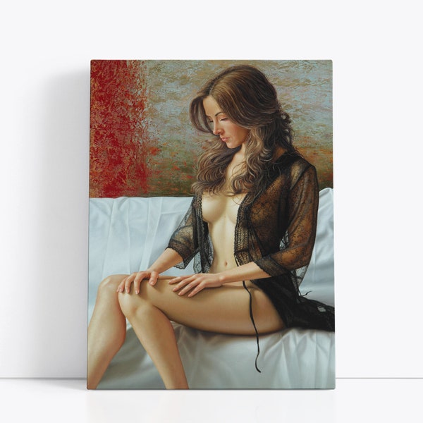 Lady in a Decollete Nightgown,art, painting, decollete, nightgown, elegance, beauty, woman, canvas, home decor, wall art,Wall Accesory