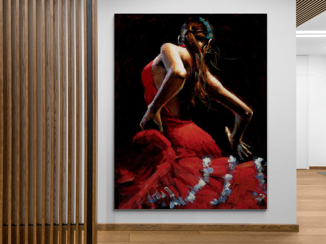 Spain Style Flamenco Dancer Wall Art Dark Font Red Dress Sexy Etsy