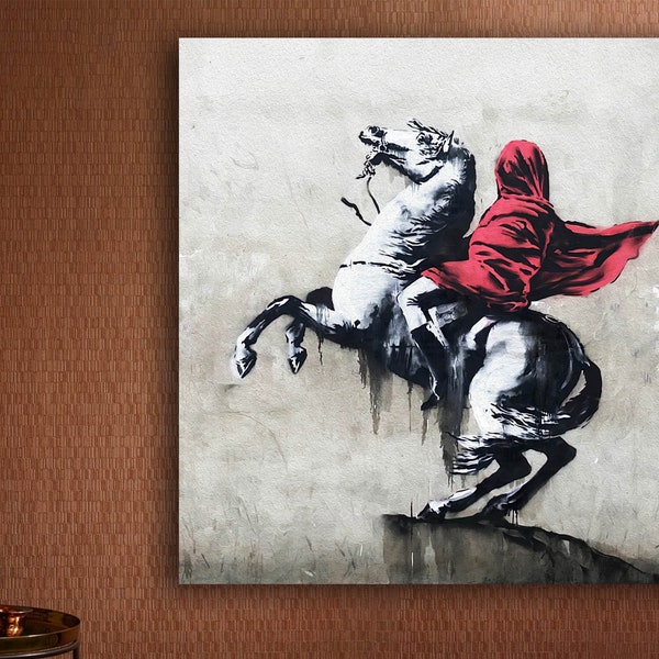Banksy Horse Rider Print On Canvas, Banksy Canvas Wall Decor, Street Art Canvas Wall Art, Home Decor, Modern Home Decor, Graffiti Wall Decor