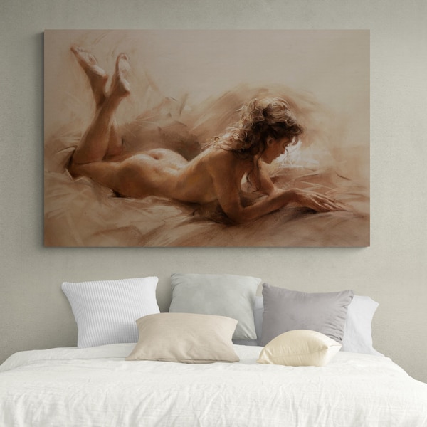 Nude Canvas Art, Woman Erotic Wall Art, Sexy Body Decor, Erotic Art Nudity, Modern Home Artwork, Nude Woman Bodyscape, nude woman canvas art