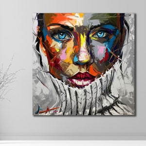 Colorful Girl Face Canvas Wall Art,Woman Portrait Canvas Wall Decor,Abstract Girl Face Painting Canvas,Room Decor,Home Decor,Ready to Hang