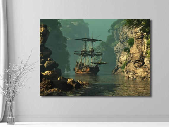 Pirate Ship Canvas Wall Art, Sailboat Wall Art, Sailing Pirate Ship Art  Print,home and Room Decoration,modern Home Gifts,ready to Hang 