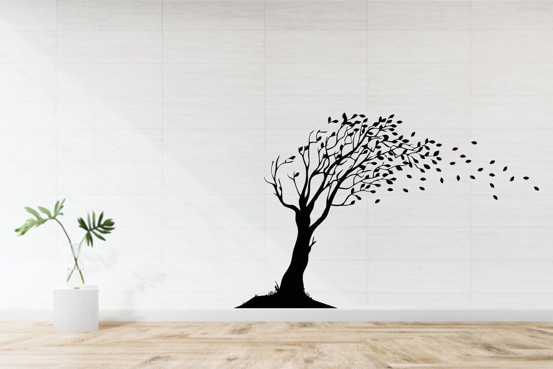 Tree With Flying Leaves Wall Sticker Decor Vinyl Art Wall - Etsy UK