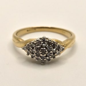 9ct Yellow Gold Diamond Cluster Ring Size M Hallmarked 375 Solid Band