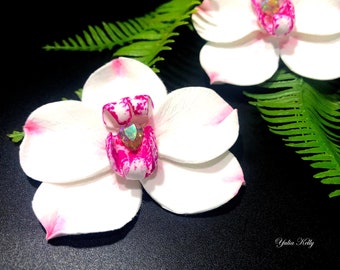 Handmade Clay White Orchid Flower, Jewelry Making For Floral Designs