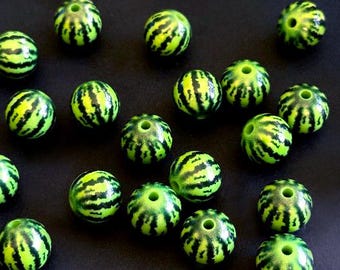 Watermelon Acrylic Beads, Round Fruit Beads (2 Pieces)