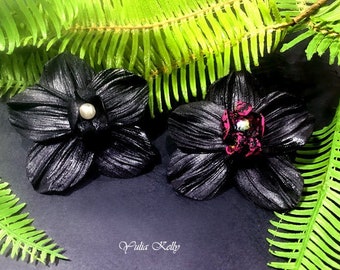 Handmade Clay Black Orchid Flower Bead Charm, Jewelry Making For Floral Designs