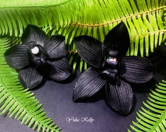 Handmade Clay Black Orchid Flower, Jewelry Making For Floral Designs