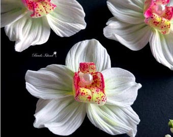 Handmade Clay White Orchid Flower Charm, Jewelry Making For Floral Designs