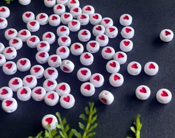 White Acrylic Small Heart Beads, Jewelry Making For Valentine’s Day, 15pcs