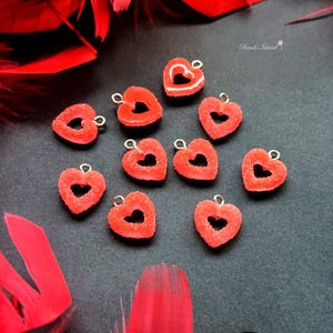 Valentines Day Beads, Red Heart Bead, Candy Heart Beads, Kawaii Heart beads, Candy Heart Decor, Candy Heart Charm, Heart Shaped Beads