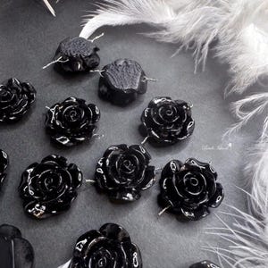 Acrylic Beads, Black Rose Flower Cabochons, Acrylic Rose Cabochons, Acrylic Rose Bead, Black Rose Acrylic Beads, Resin Flatback Rose Flowers