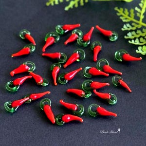 Kawaii Red Chilli, Red Peppers Glass Beads, Chilli Peppers Beads, Red Chilli Beads, Peppers Beads, Food Beads, Chilli Peppers Handmade Beads