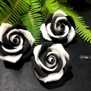Rose Flowers Beads, Polymer Clay Rose Beads, Black White Rose Flower, Polymer Clay Rose, Handmade Beads, Clay Flower Beads, Beads Big Rose