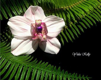 Handmade Clay White Orchid Flower, Jewelry Making For Floral Designs
